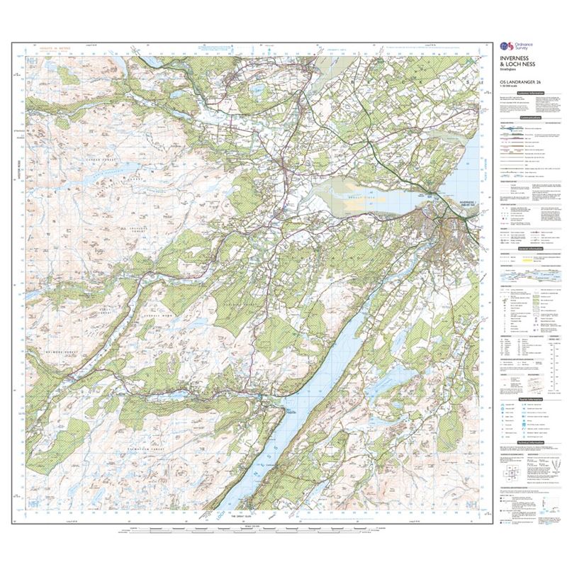 OS Landranger 26 Paper - Inverness & Loch Ness 1:50,000 sheet