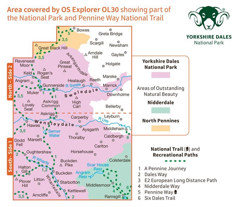 OS Explorer 30 Dales North & Central Areas coverage