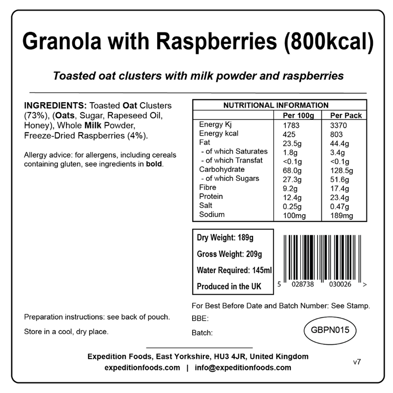 Expedition Foods Granola with Raspberries (Vegetarian, 800kcal)									