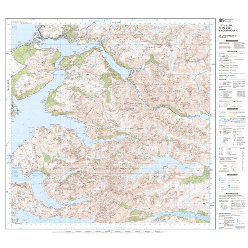 OS Landranger 33 Paper - Loch Alsh, Glen Shiel & Loch Hourn 1:50,000 sheet