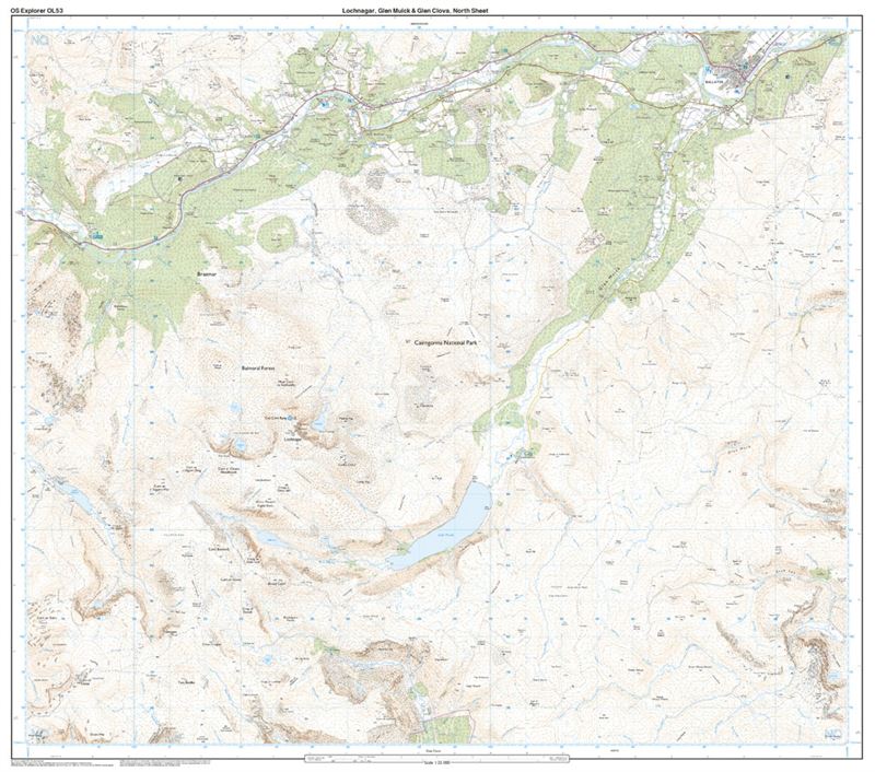 OS OL/Explorer 53 Paper Lochnagar, Glen Muick & Glen Clova north sheet