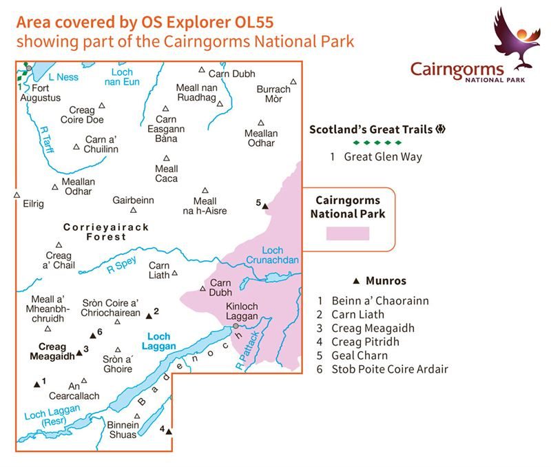 OS OL/Explorer 55 Paper - Loch Laggan & Creag Meagaidh coverage