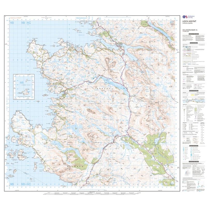 OS Landranger 15 Paper - Loch Assynt 1:50,000 sheet