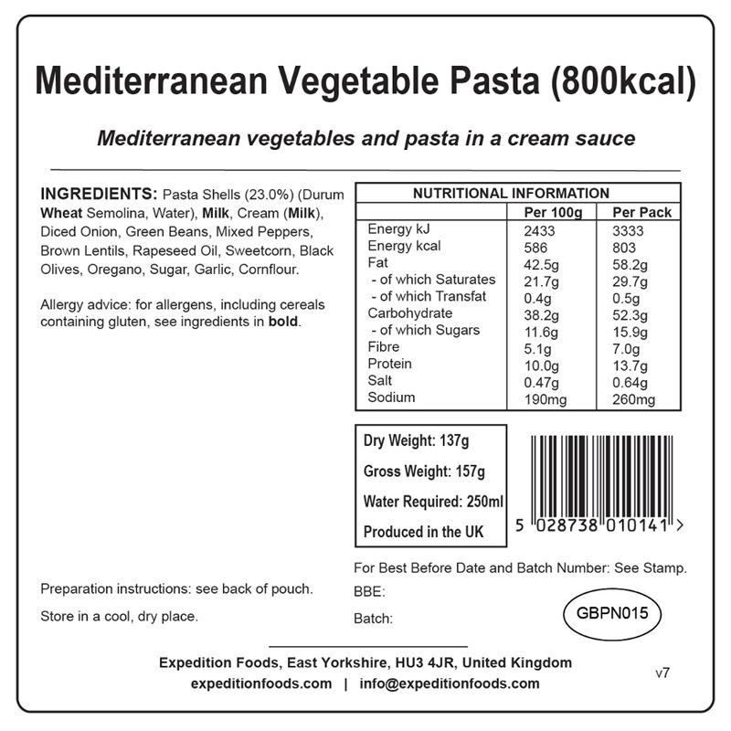 Expedition Foods Mediterranean Vegetable Pasta (Vegetarian, 800kcal)													