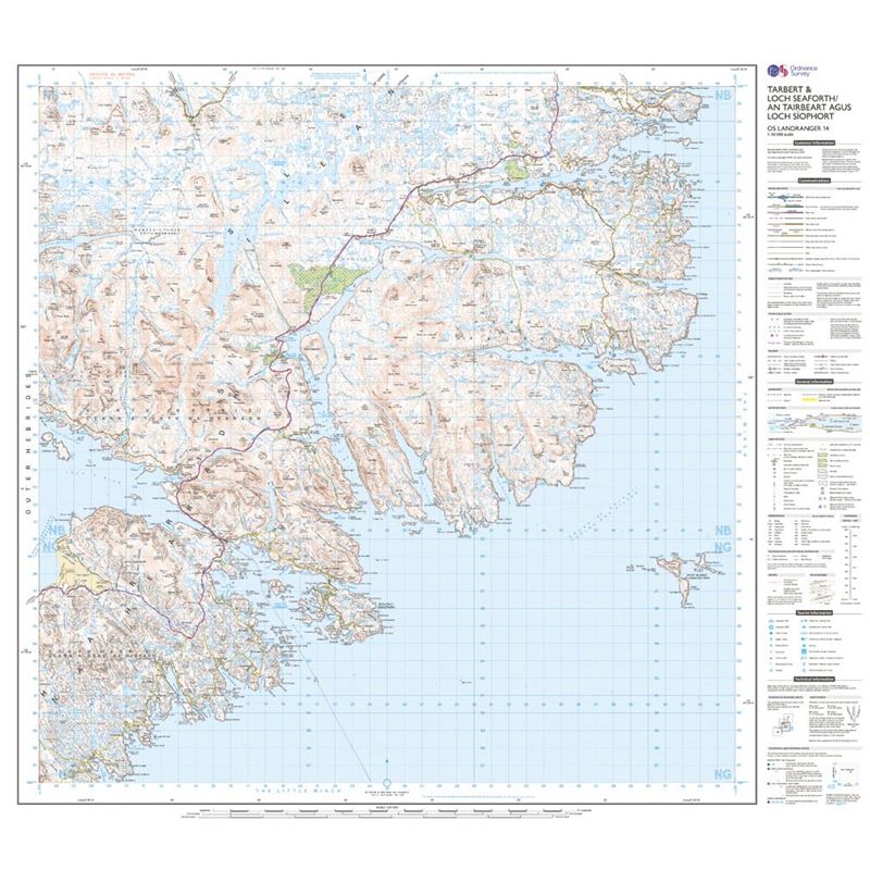 OS Landranger 14 Paper - Tarbert & Loch Seaforth sheet
