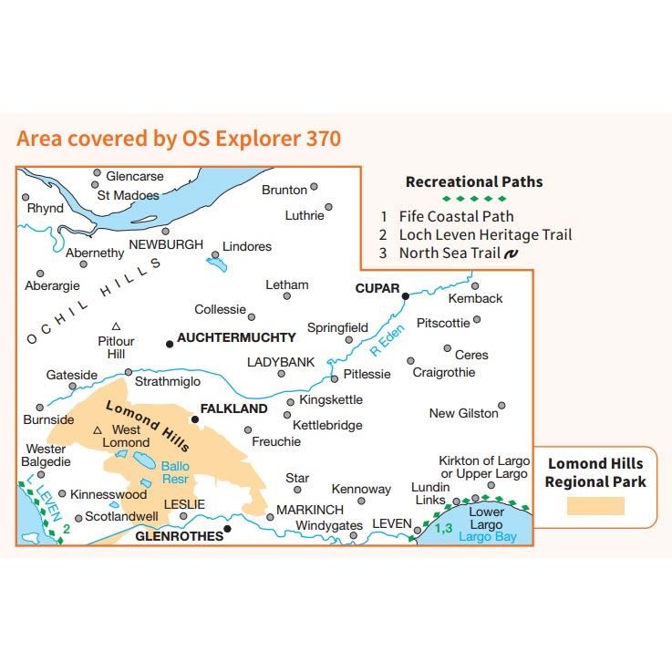 OS Explorer 370 Paper - Glenrothes North, Falkland & Lomond Hills coverage