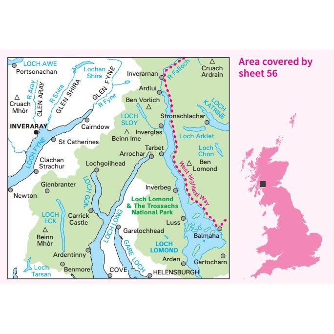 OS Landranger 56 Paper - Loch Lomond & Inveraray coverage
