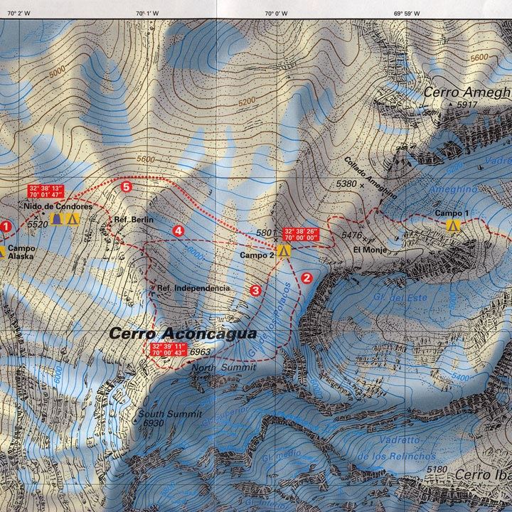 Climbing Map - Cerro Aconcagu detail