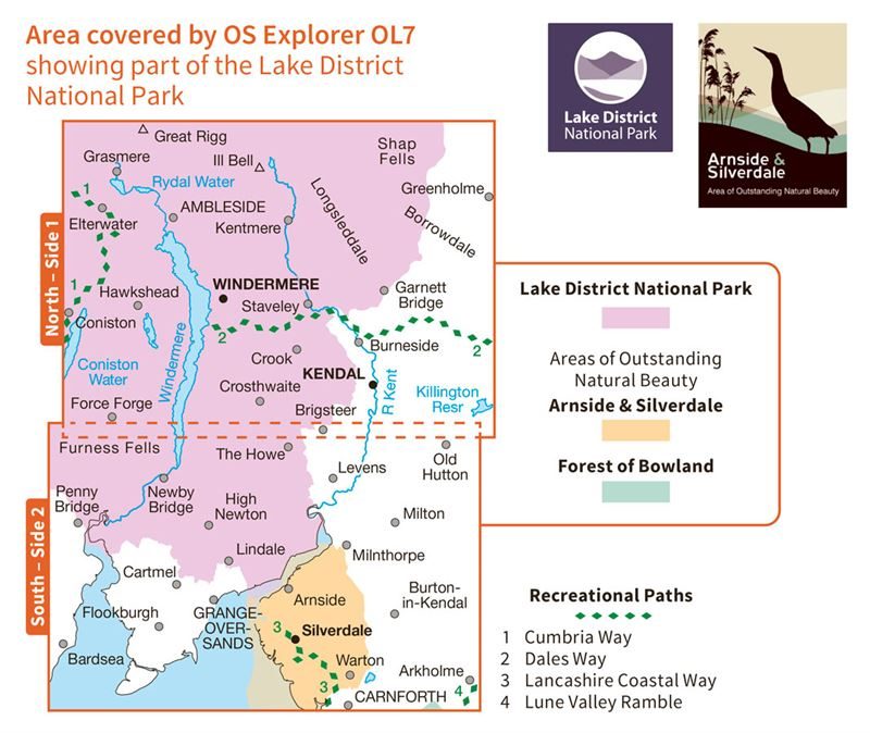 OS OL/Explorer 7 The English Lakes South-Eastern Area coverage