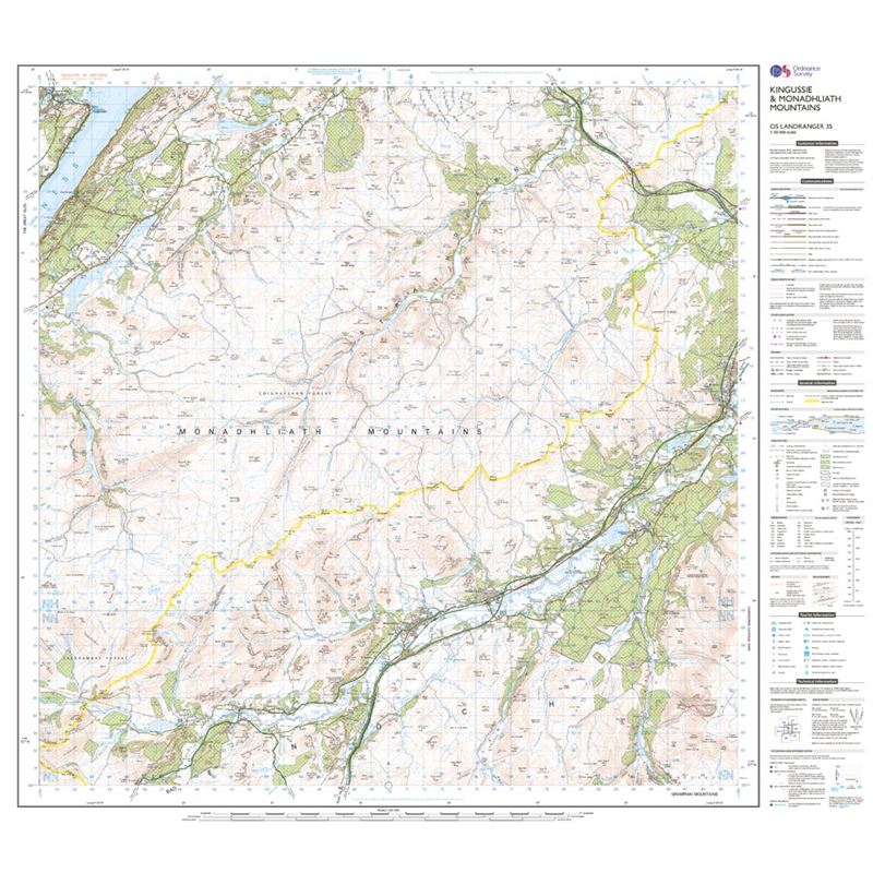 OS Landranger 35 Paper - Kingussie & Monadliath Mountains 1:50,000 sheet