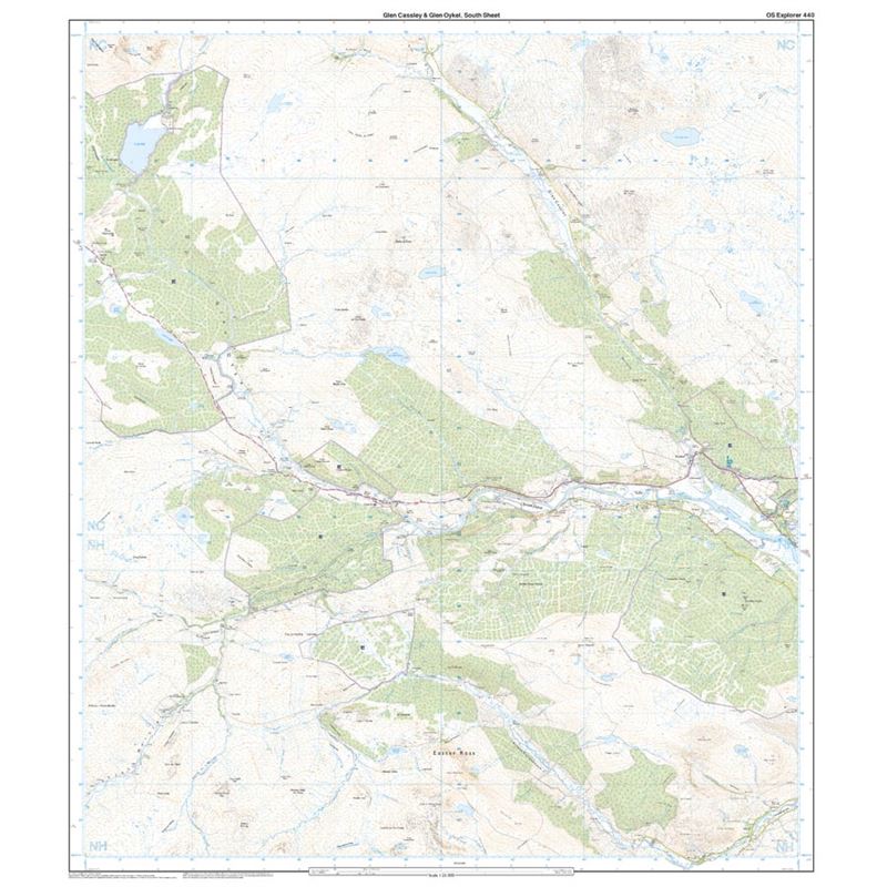 OS Explorer 440 Paper - Glen Cassley & Glen Oykel 1:25,000 south sheet