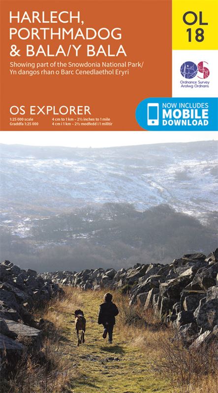 OS OL/Explorer 18 Paper - Harlech Porthmadog & Bala