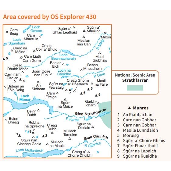 OS Explorer 430 Paper Loch Monar, Glen Cannich & Strathfarrar 1:25,000 coverage