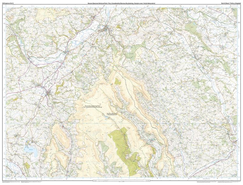 OS OL/Explorer 13 Paper - Brecon Beacons Eastern Area north sheet