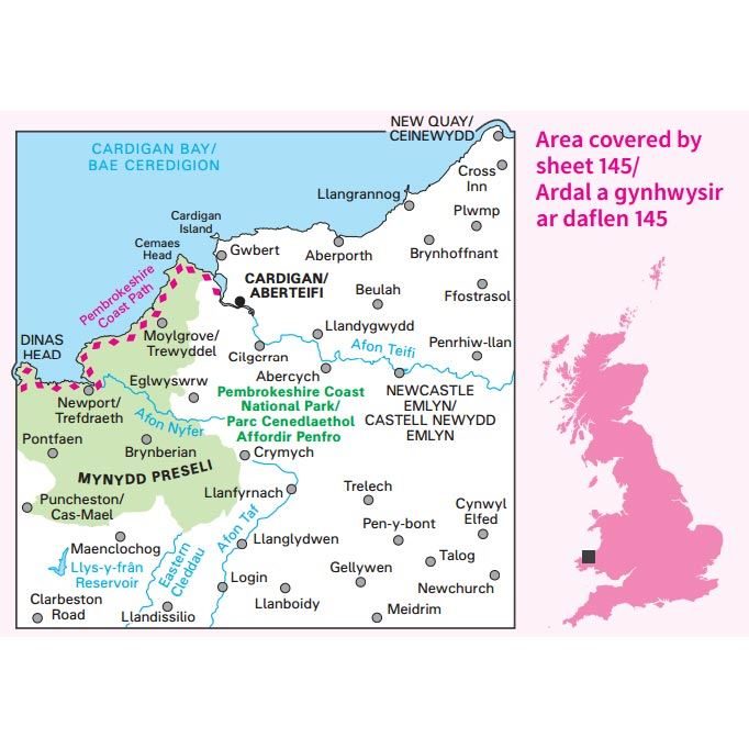 145 Cardigan & Mynydd Preseli OS Landranger Map Landranger 