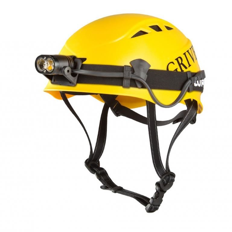 Grivel Salamander 2 Helmet Yellow showing head torch fitting