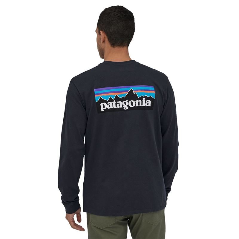 Patagonia Men's Long-Sleeved P-6 Logo Responsibili-Tee Black