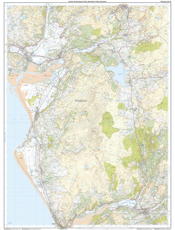 OS OL/Explorer 18 Paper - Harlech Porthmadog & Bala west sheet