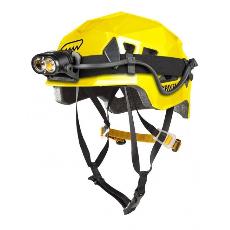 Grivel Stealth Helmet Yellow showing headtorch fitting
