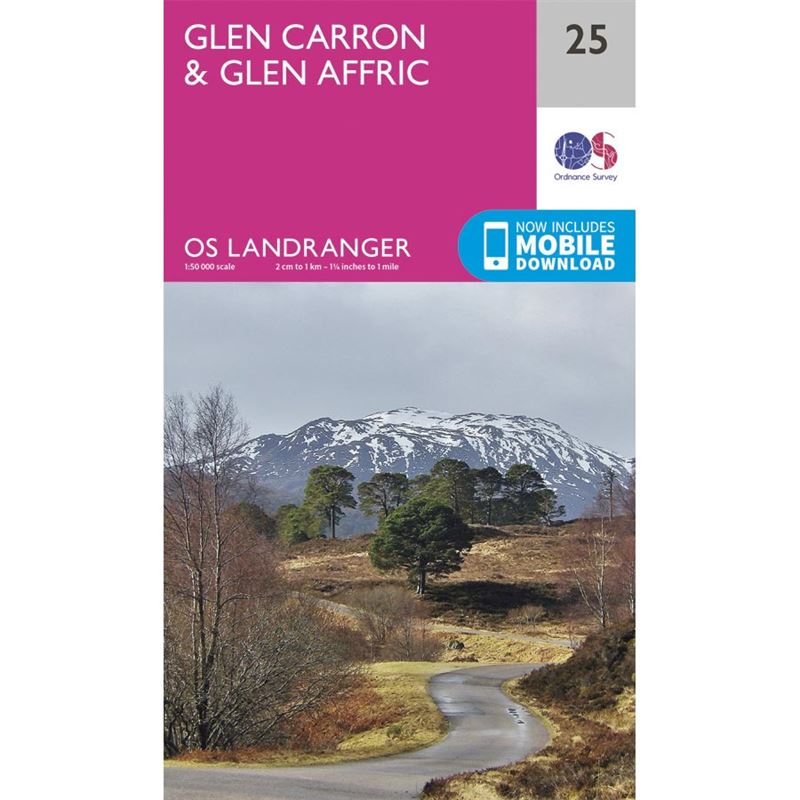 OS Landranger 25 Paper - Glen Carron & Glen Affric 1:50,000
