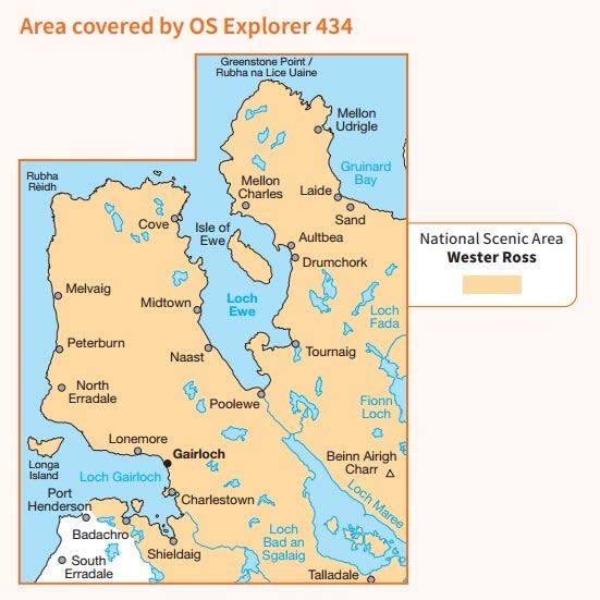 OS Explorer 434 Paper Gairloch & Loch Ewe 1:25,000 coverage