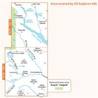 OS Explorer 440 Paper - Glen Cassley & Glen Oykel 1:25,000 coverage